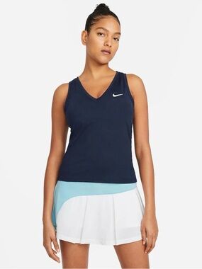 Nike Women's Navy V-Neck Performance Tank with White Swoosh